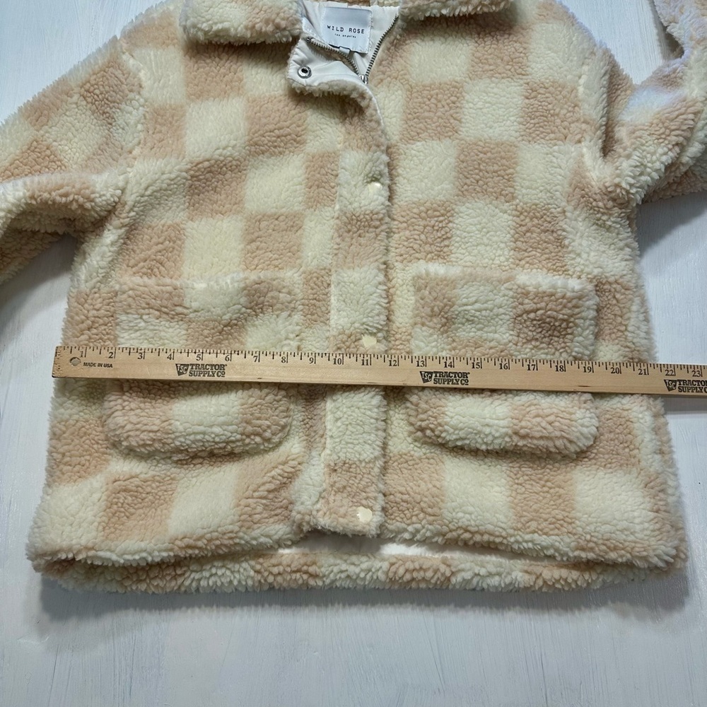 Wild Rose LA Teddy Jacket Women’s Small Faux Shearling Cream Pink Check Sherpa - Picture 4 of 10
